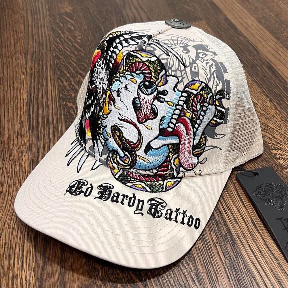 ed hardy tattoo cream white eagle skull multi-colored hat